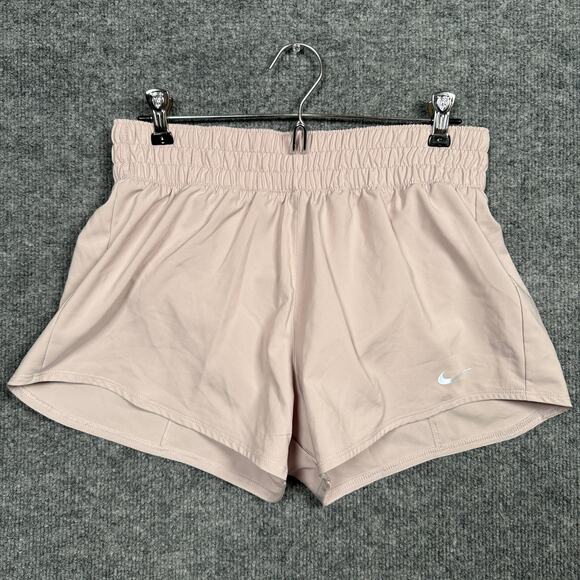 New Nike Womens Small Brief Lined Training Shorts Tan Elastic Waist DX6010-019 - Picture 1 of 8